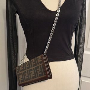 FENDI - FF ZUCCA BROWN LEATHER LONG WALLET